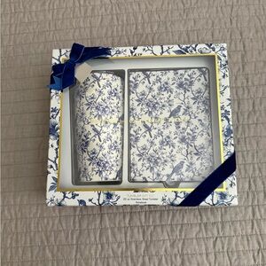French Connection Blue and White Toile Gift Set with 20 oz tumbler and notebook
